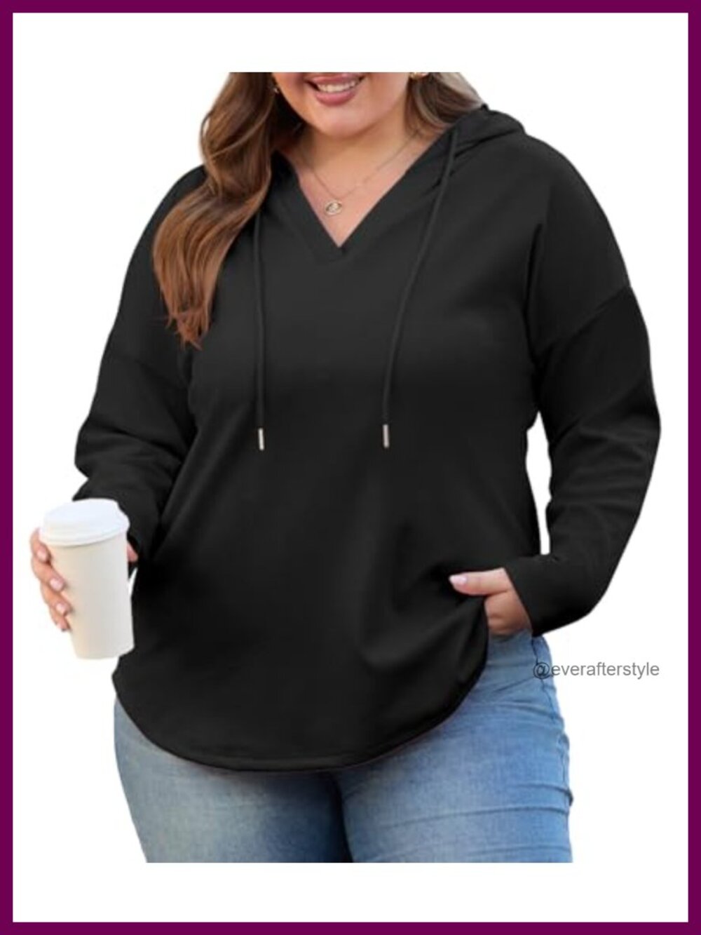 Plus Size V Neck Oversized Hooded Sweatshirt Pullover Drawstring Fall
